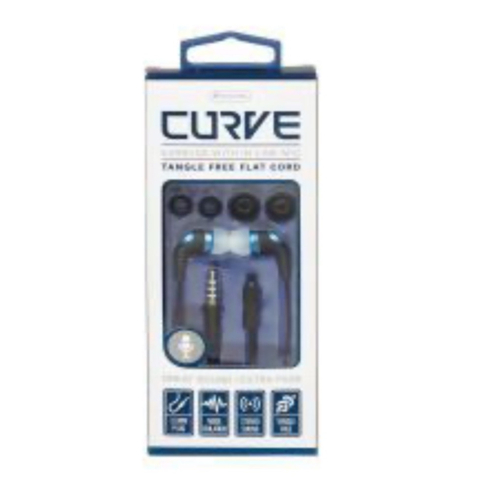 Sentry Curve Earbuds with In Line Mic - Black/Metallic Blue